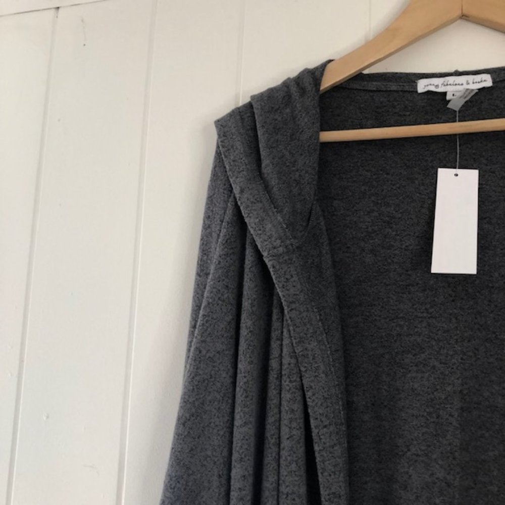 Young Fabulous and Broke Gray Open Cardigan with Hoodie - Picture 5 of 9